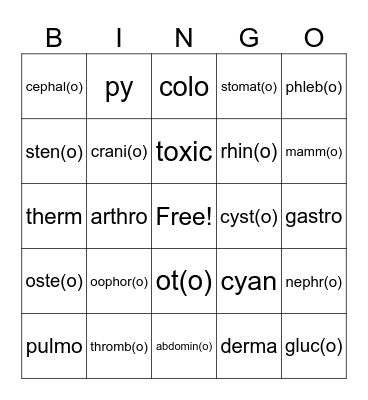 Roots Bingo Card