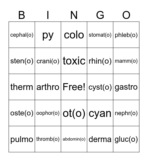 Roots Bingo Card