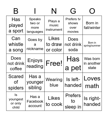 Get to Know You Bingo Card
