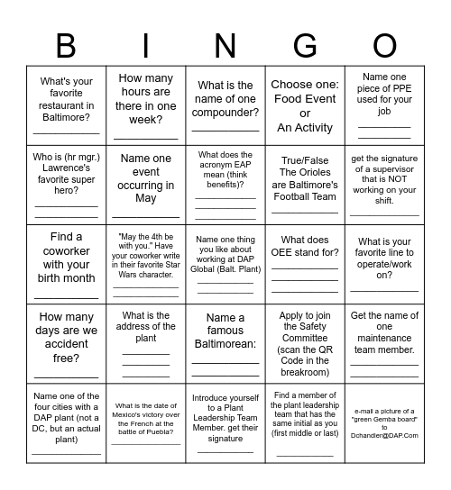 Name: Bingo Card