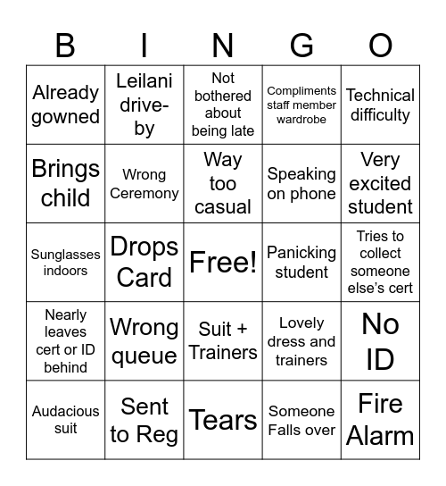 Reg Desk Bingo Card