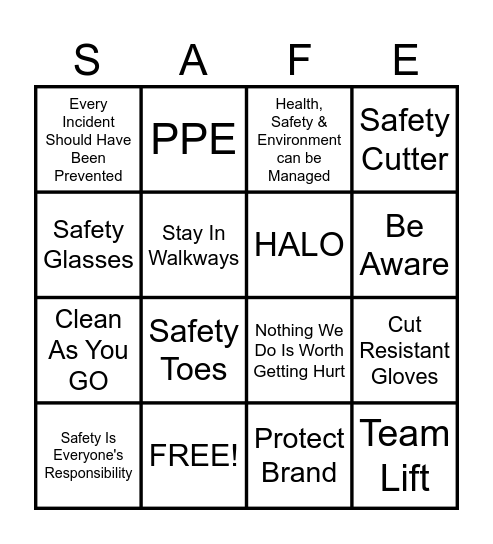 Safety Bingo Card