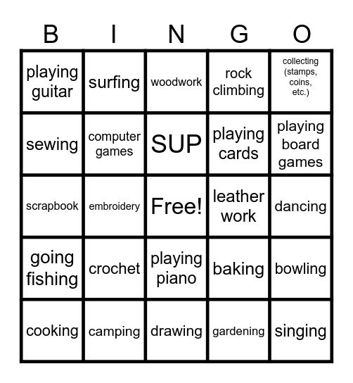 HOBBIES Bingo Card