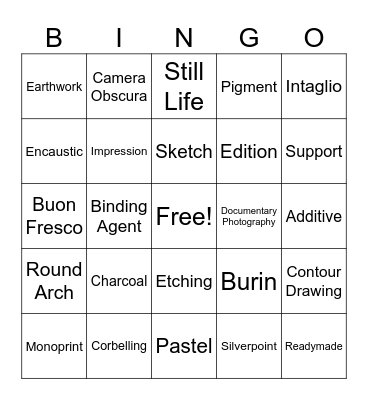 Art 111 Final Exam Review Bingo Card