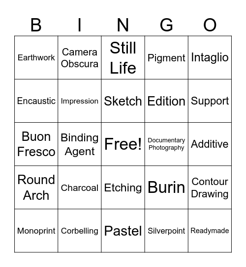 Art 111 Final Exam Review Bingo Card