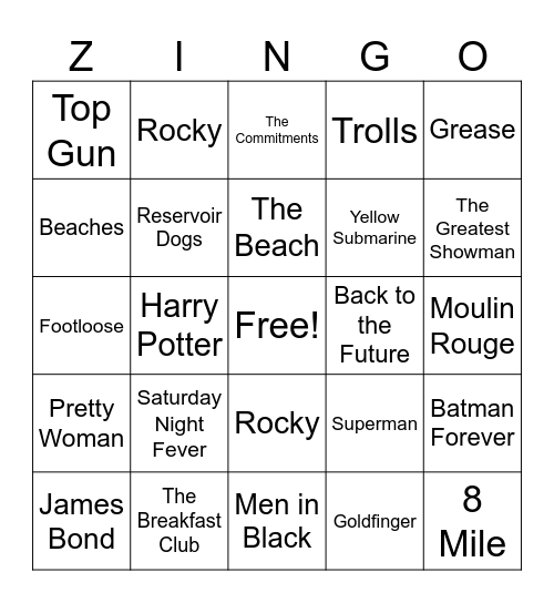 BINGO ZINGO Bingo Card
