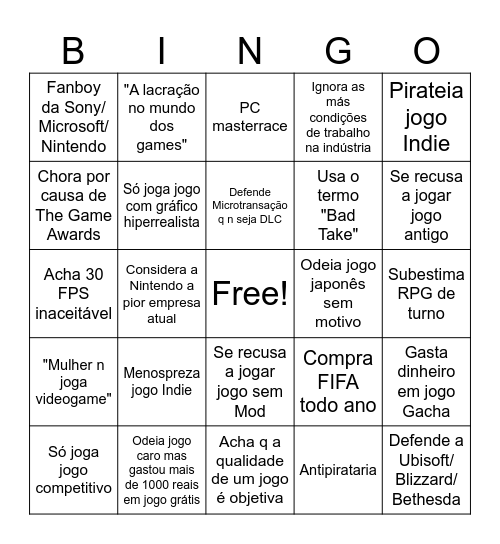 Gamer Insuportável Bingo Card