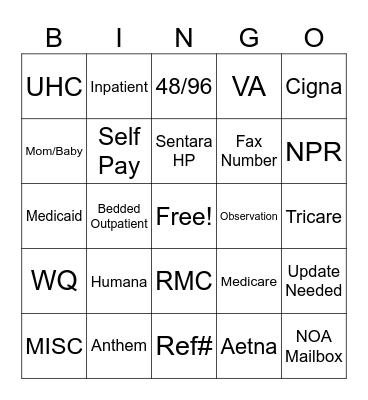 NOA Team Bingo Card