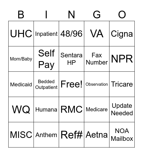 NOA Team Bingo Card