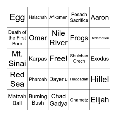 Passover Bingo Card