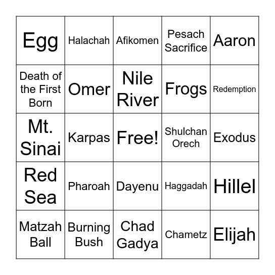 Passover Bingo Card