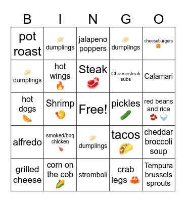 Food Bingo! Bingo Card