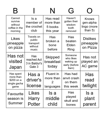 Untitled Bingo Card