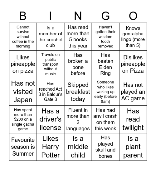 Untitled Bingo Card