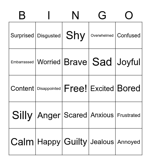 What am I feeling? Bingo Card