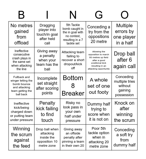 Extreme Bottom 8 Bingo Card