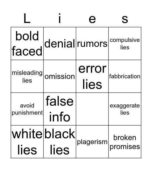 Nothing But The Truth Bingo Card