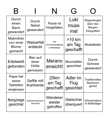 Alpenüberquerung 2024 Bingo Card