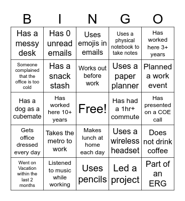 Workplace Bingo Card