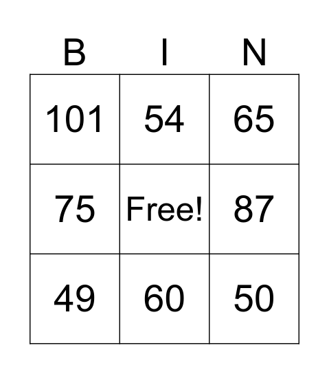 NUMEROS DEL 30 AL 100 Bingo Card