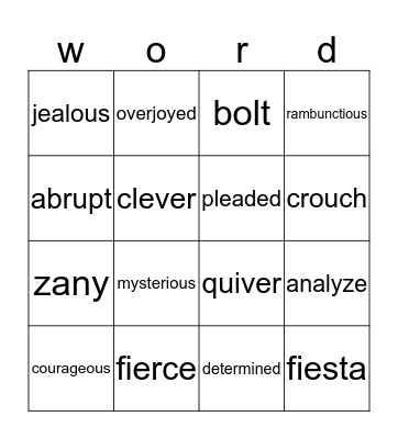 Vocabulary Bingo! Bingo Card