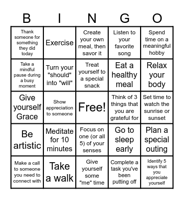 Mental Health Awareness Month Bingo Card