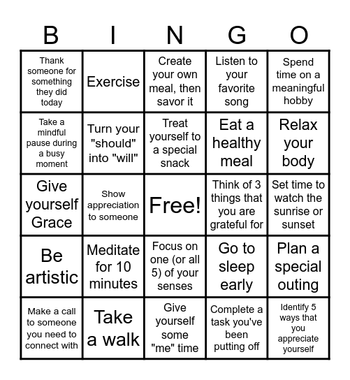 Mental Health Awareness Month Bingo Card