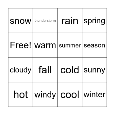 Season Weather Bingo Card