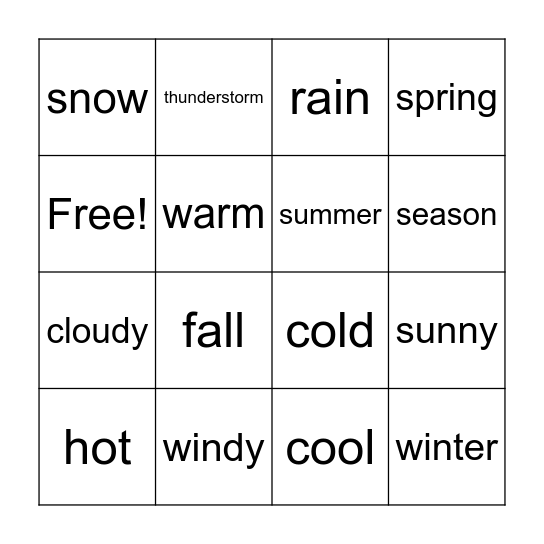 Season Weather Bingo Card