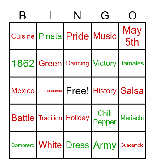 Cinco De Mayo Bingo Card