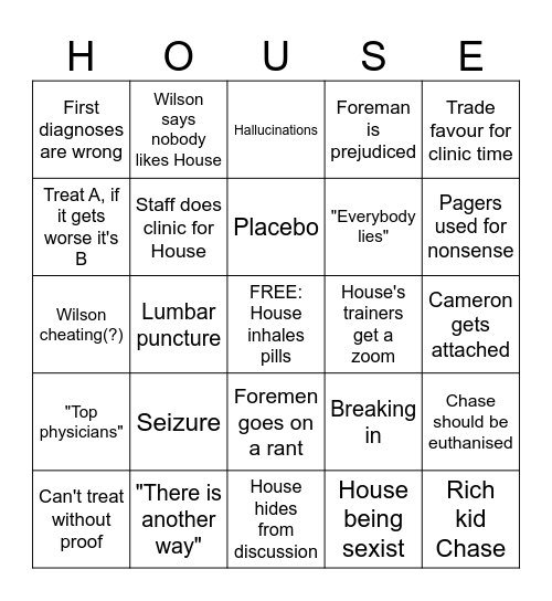 House MD Bingo Card