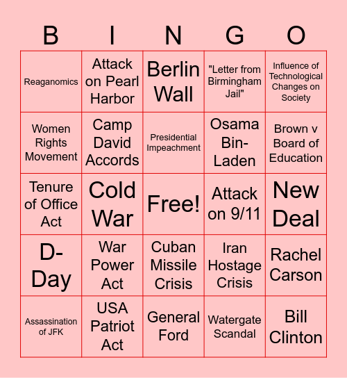 Modern Era Bingo Card