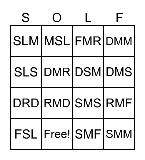 SOLFG Bingo Card