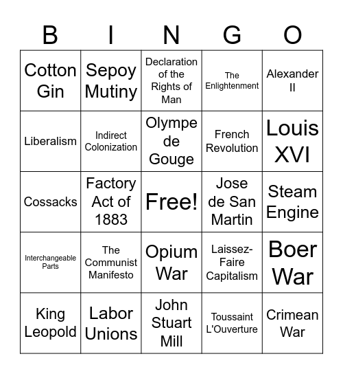 Units 5&6 Bingo Card