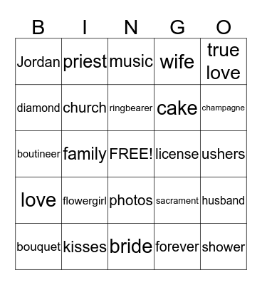 Vicki and Jordan Bingo Card