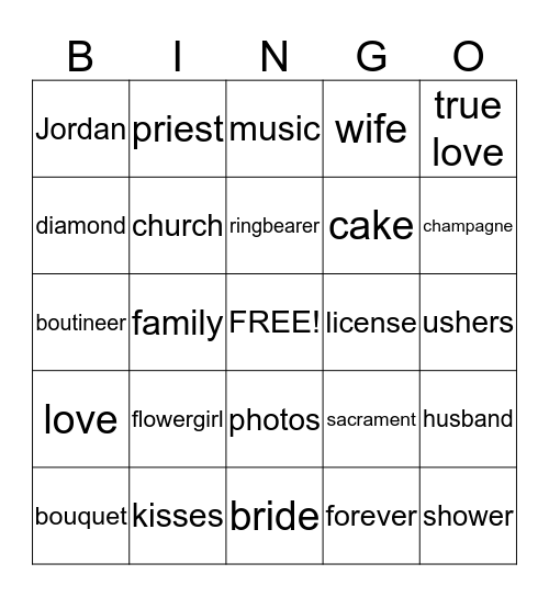 Vicki and Jordan Bingo Card