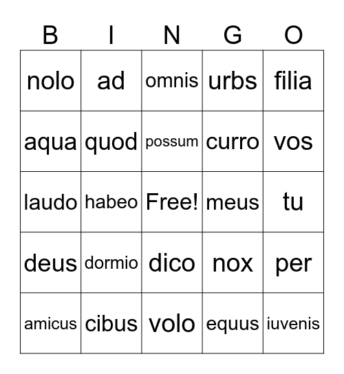 Suburani vocab chapters 1-5 Bingo Card