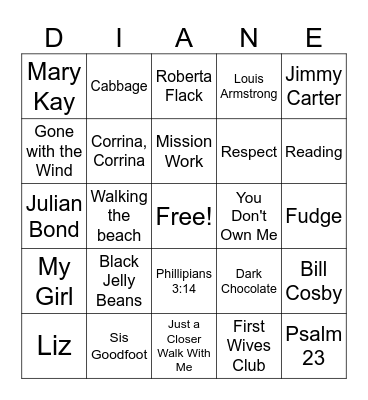 Diane's Favorites Bingo Card