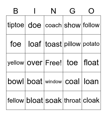 Long O Bingo Card