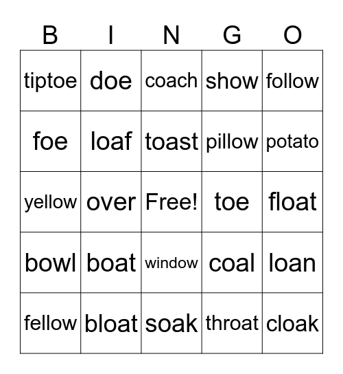 Long O Bingo Card
