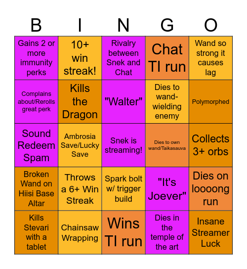 SnekGregory Bingo Card