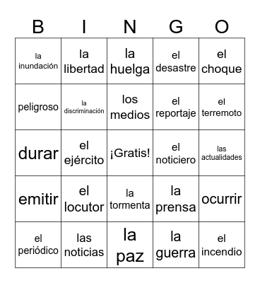 Sp3Ch6 Repaso de vocabulario Bingo Card