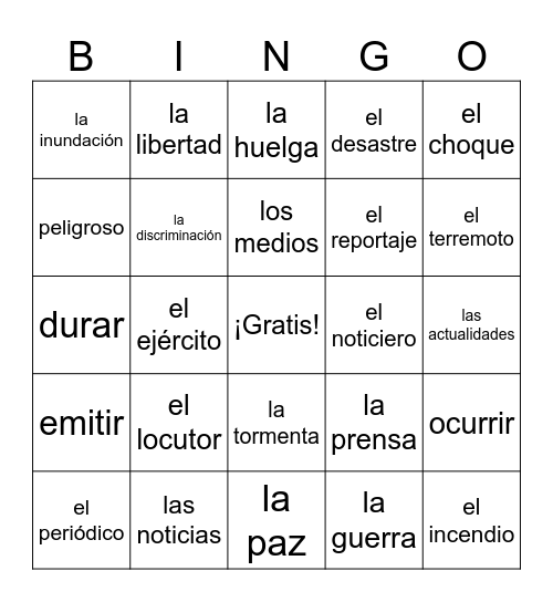 Sp3Ch6 Repaso de vocabulario Bingo Card