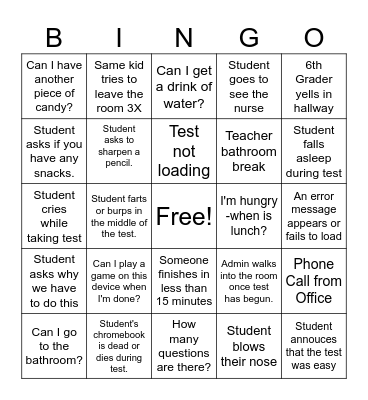 State Testing BINGO Card