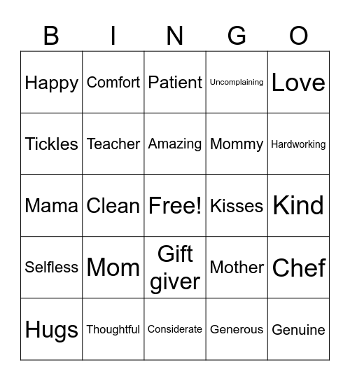 Mother's Day Bingo Card