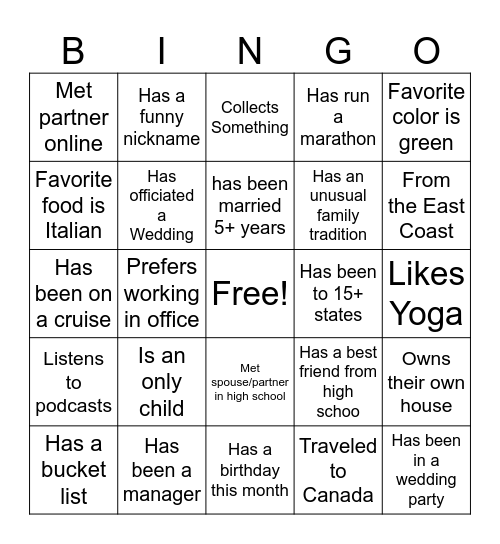 Find someone who... BINGO Card