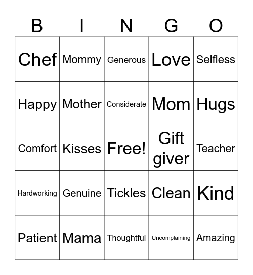 Mother's Day Bingo Card