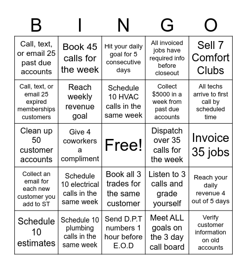 CSR/DSR Bingo Card