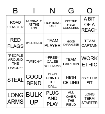 NFL DRAFT BINGO Card
