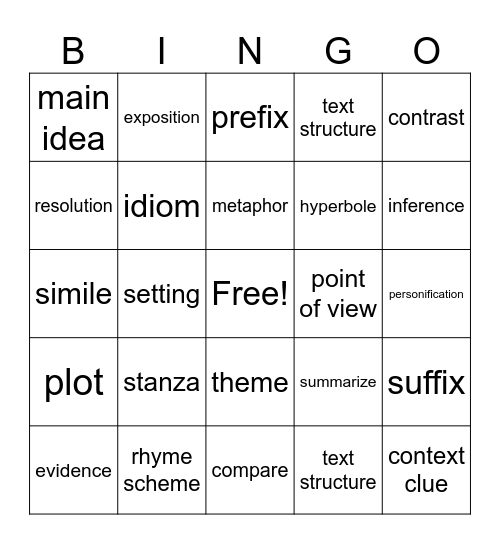 SBA ELA Bingo Card